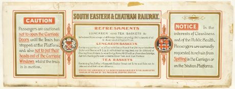 An original early 20th century SECR ‘carriage print’ advertising poster divided into three