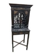 A chinoiserie lacquer cabinet on stand, width 63cm, depth 31cm, height 147cm