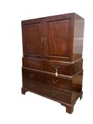 A George II mahogany three part linen press, width 122cm, depth 62cm, height 166cm