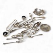 A collection of small silver and white metal items, including an Indian Hamilton & Co small dish,