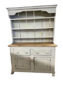A Victorian style painted pine dresser, width 132cm, depth 43cm, height 182cm