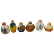 Six Chinese inside-painted glass 'landscape' snuff bottles