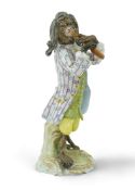 A Meissen monkey band figure of a piccolo player modelled after J. J. Kaendler, 19th century, on