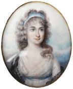 Manner of Richard Cosway (1742-1821)A portrait miniature of a young lady,unsigned,oval watercolour