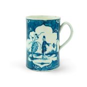 A Worcester blue and white Cracked Ice pattern large cylindrical mug, c.1765-75, crescent mark, Ex