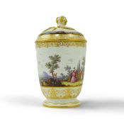 A Meissen vase and cover, 19th century, painted in the mid-18th century style with figures in a
