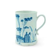 A large Worcester blue and white scratch cross type mug or tankard decorated in the Plantation