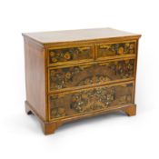 A William & Mary and later floral marquetry inlaid walnut chest fitted two short and two long