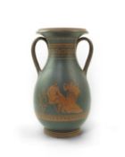 A rare Wedgwood encaustic decorated black basalt two handled baluster vase, late 18th century,