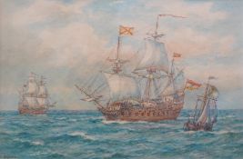 § § Bernard Finegan Gribble (1872-1962)'Dutch and Spanish Warships Awaiting the Challenge'signed