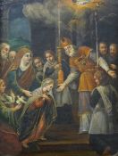 Continental School, 17th century Religious Scene with Bishop, Saints and Christ as a Child,oil on