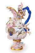 A large Meissen ‘Elements’ ewer, emblematic of air, late 19th century, the draped handle