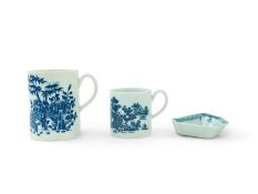 A Worcester blue and white Rock Willow Rock Bird pattern Hors d'Oeuvres tray, c.1758-1765, 8.8cm