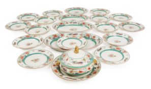 A Samson famille verte part dinner service in green Kutani style, each piece decorated with