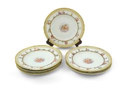 A set of six Meissen plates, decorated in the Capodimonte style, late 19th century, each decorated