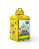 A French porcelain chinoiserie tea caddy and cover, late 19th century, painted after Heroldt with