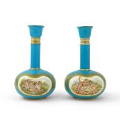 A pair of Coalport bottle vases, in Sevres style, c.1870, each painted with cherubs in a landscape