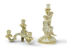 A Meissen figural candelabra, late 19th century, the stem modelled as a classical maiden holding the