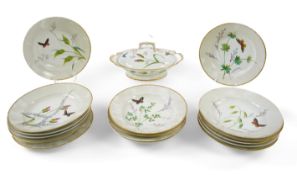 A Paris porcelain part dinner service, late 19th century, each piece painted with flowers and