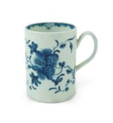 A Worcester blue and white Mansfield pattern mug, c.1760, workman's mark, 11.8cm high