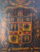 Continental school, Late 17th / early 18th century Heraldic crest with donkey and ox,inscribed latin