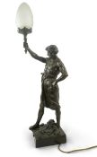 After Émile Louis Picault, a large bronze figural lamp, modelled as a man wearing a loincloth