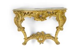 A 19th century Louis XIV style giltwood and composition serpentine console table with white marble