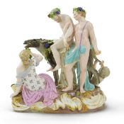 A Meissen figure group of the Drunken Silenus, after a model by J J Kändler, 19th century,