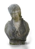 Joseph Durham (1814-77), ‘La Penserosa’, a weathered marble bust of a maiden, titled to the plinth
