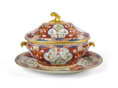 A Coalport Dollar pattern tureen and stand, c.1820, of oval shape, stand 38cm