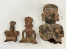 A group of three Pre-Columbian Nayarit polychrome seated figures, Western Mexico, 200 BC - AD 250,