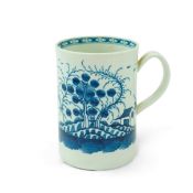A Worcester blue and white Rock Strata Island cylindrical mug, c.1770, crescent mark, 14.2cm high