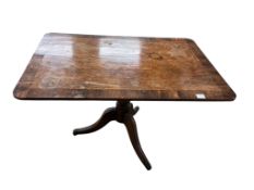 A Regency rectangular rosewood banded mahogany tilt top breakfast table, width 75cm, depth 111cm,