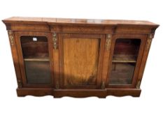 A Victorian inlaid gilt metal mounted breakfront side cabinet, width 176cm, depth 34cm, height