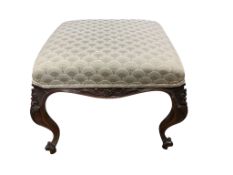A Victorian carved rosewood dressing stool, width 53cm, depth 54cm, height 41cm