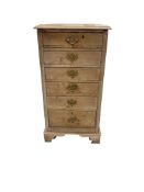 An early 19th century narrow pine chest of six drawers, width 54cm, depth 59cm, height 103cm