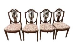 A set of four Edwardian, Sheraton Revival painted mahogany dining chairs, width 48cm, depth 40cm,