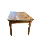A Victorian rectangular pine kitchen table, width 133cm, depth 82cm, height 72cm together with