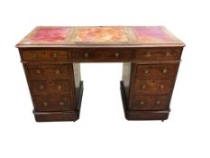 A Victorian mahogany pedestal desk, the top with hinged central section, width 122cm, depth 53cm,
