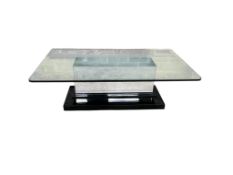 A Contemporary rectangular glass coffee table on mirrored, ebonized plinth base, width 140cm,