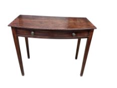 A George III mahogany bow front side table, with single frieze drawer, width 91cm, depth 45cm,