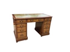 An early 20th century oak pedestal desk, width 122cm, depth 60cm, height 75cm