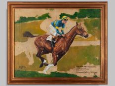 Oil painting of the racehorse Golden Miller by the equestrian artist Elizabeth Refna Hamey.