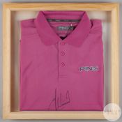 Purple Ping gold polo shirt autographed by Lee Westwood