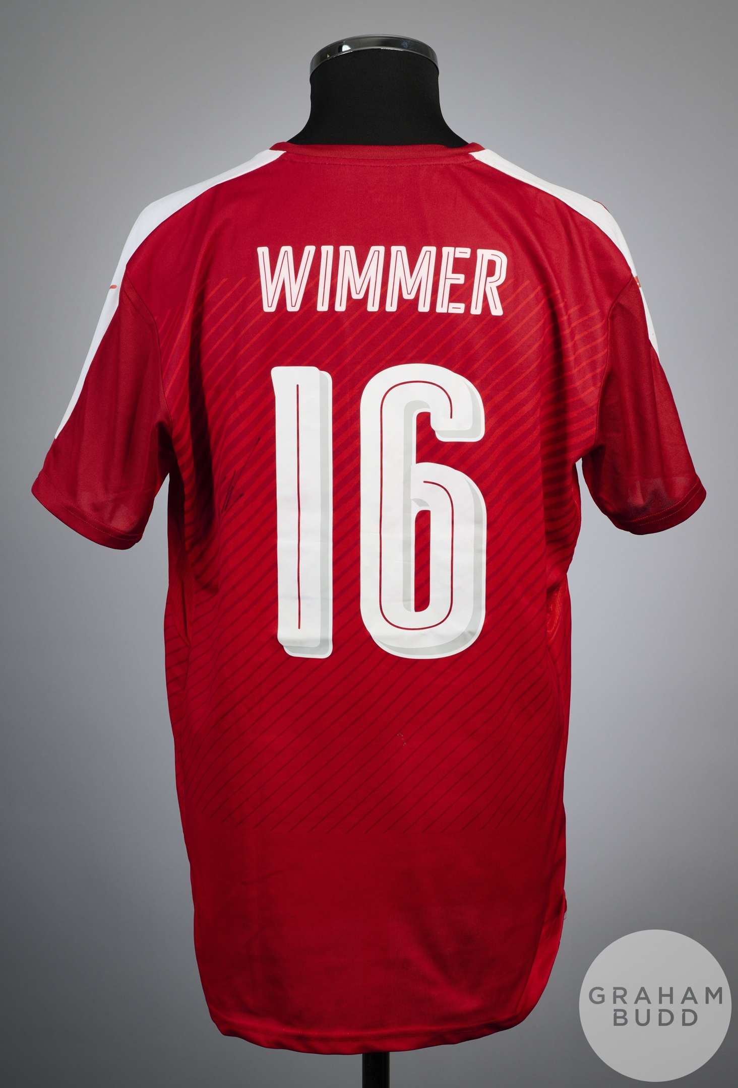 Kevin Wimmer red no.16 match issued short sleeved Austria International shirt, 2016-17 - Image 2 of 2