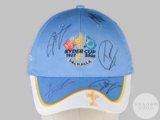 Sky blue and white 2008 Ryder Cup Valhallah cap with five autographs