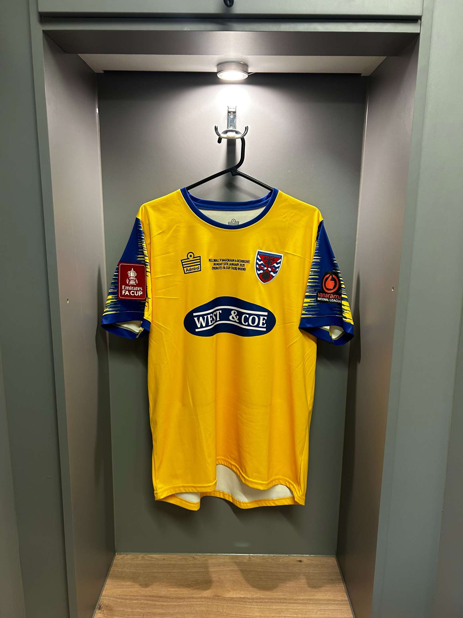 Harry Phipps yellow and blue No.6 Dagenham & Redbridge v. F.A.Cup 3rd round match worn shirt - Image 5 of 6