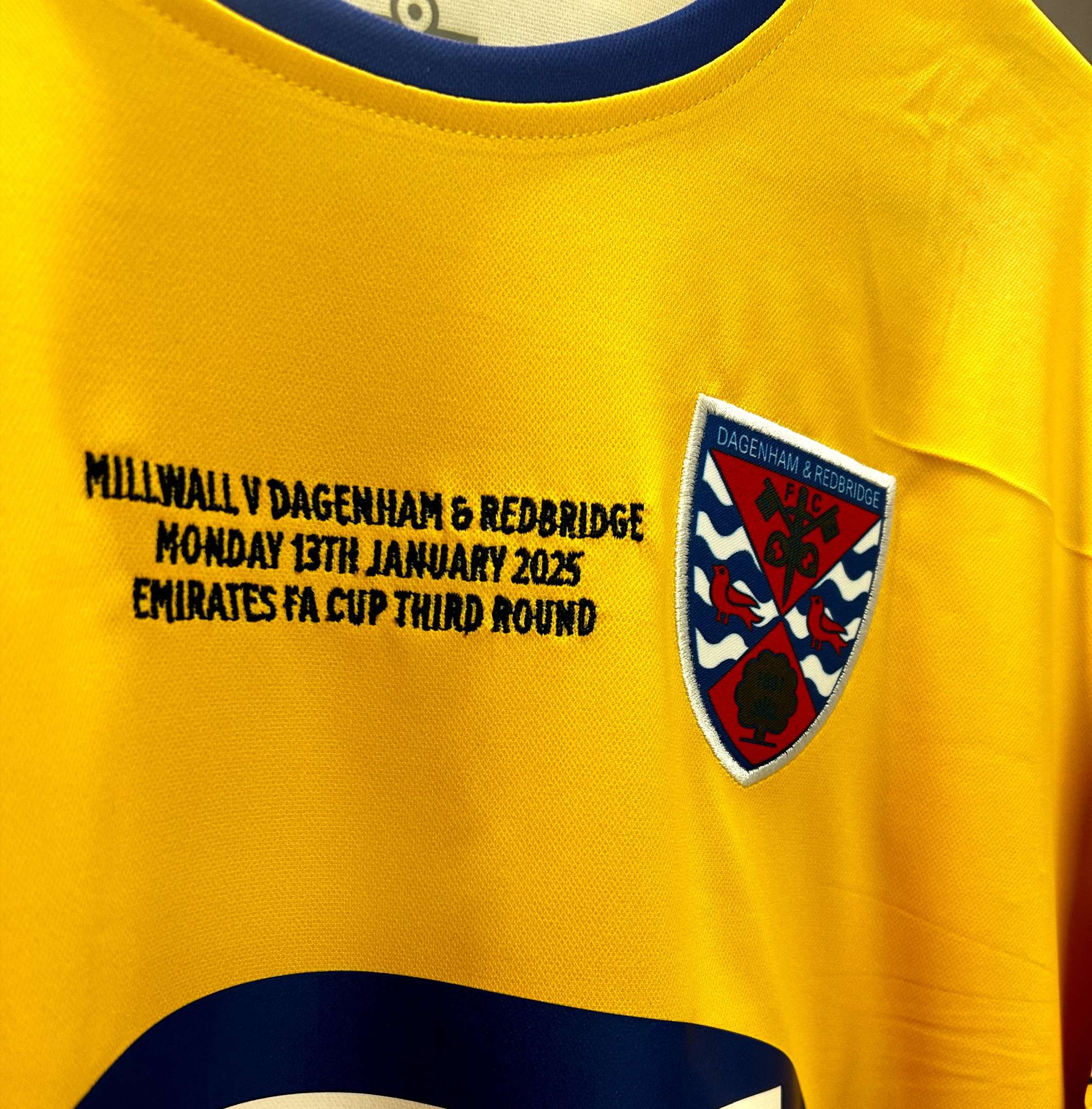 Harry Phipps yellow and blue No.6 Dagenham & Redbridge v. F.A.Cup 3rd round match worn shirt - Image 3 of 6