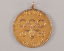 Mexico 1968 Olympic Commemorative yellow-metal medal