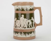 A large Copeland late Spode stoneware jug, decorated with rugby scenes